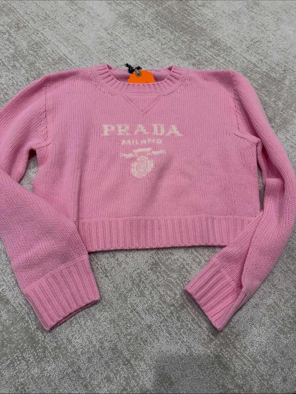 Prada Pink Milano Logo Cropped Crew Sweater